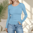 thumbnail image 2 of Ribbed Crew Neck Long Sleeve Tops for Women Slim Fit Undershirts Knit Basic Casual Stretch Tees Shirts, 2 of 6