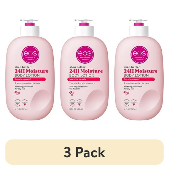 (3 pack) eos Shea Better Body Lotion- Jasmine Peach, Soothes Dry Skin, 16 fl oz