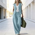 thumbnail image 2 of TEAJOPSUU Women's 2 Piece Linen Cotton Outfits Sets V Neck Button Vintage Vests Cargo Wide Leg Palazzo Pants with Pockets Matching Solid Sets Light Blue, 2 of 9