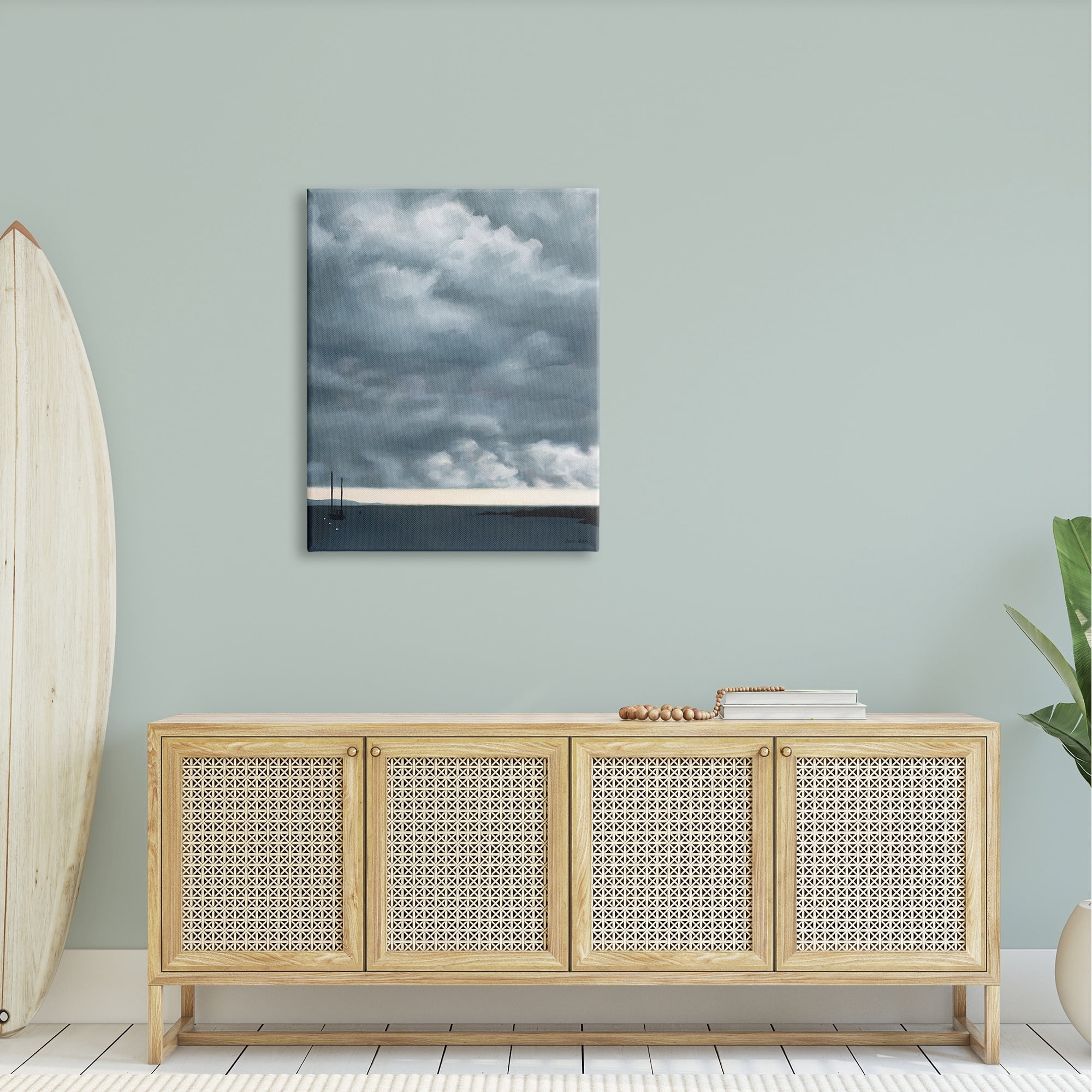 Stupell Industries Heavy Overcast Clouds Looming Ocean Water Boat Canvas Wall Art, 30 x 40, Design by Jen Eitel
