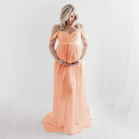

ZNU Pregnant Women Off Shoulder Maxi Dress Maternity Photography Photo Shoot Gown