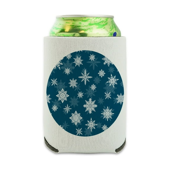 Snowflakes on Blue Tile Pattern Can Cooler - Drink Sleeve Hugger Collapsible Insulator - Beverage Insulated Holder