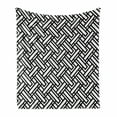 thumbnail image 1 of Black and White Soft Flannel Fleece Blanket, Monochrome Interlocking Stripes Pattern with Modern Abstract Inspirations, Cozy Plush for Indoor and Outdoor Use, 70" x 90", Black White, by Ambesonne, 1 of 6