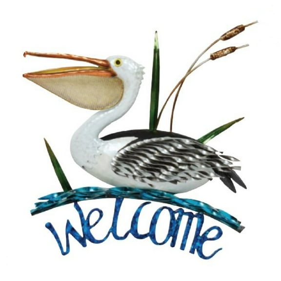 Colorful Pelican Metal Welcome Sign Wall Decoration 16.5 x 14 x 2 Inches