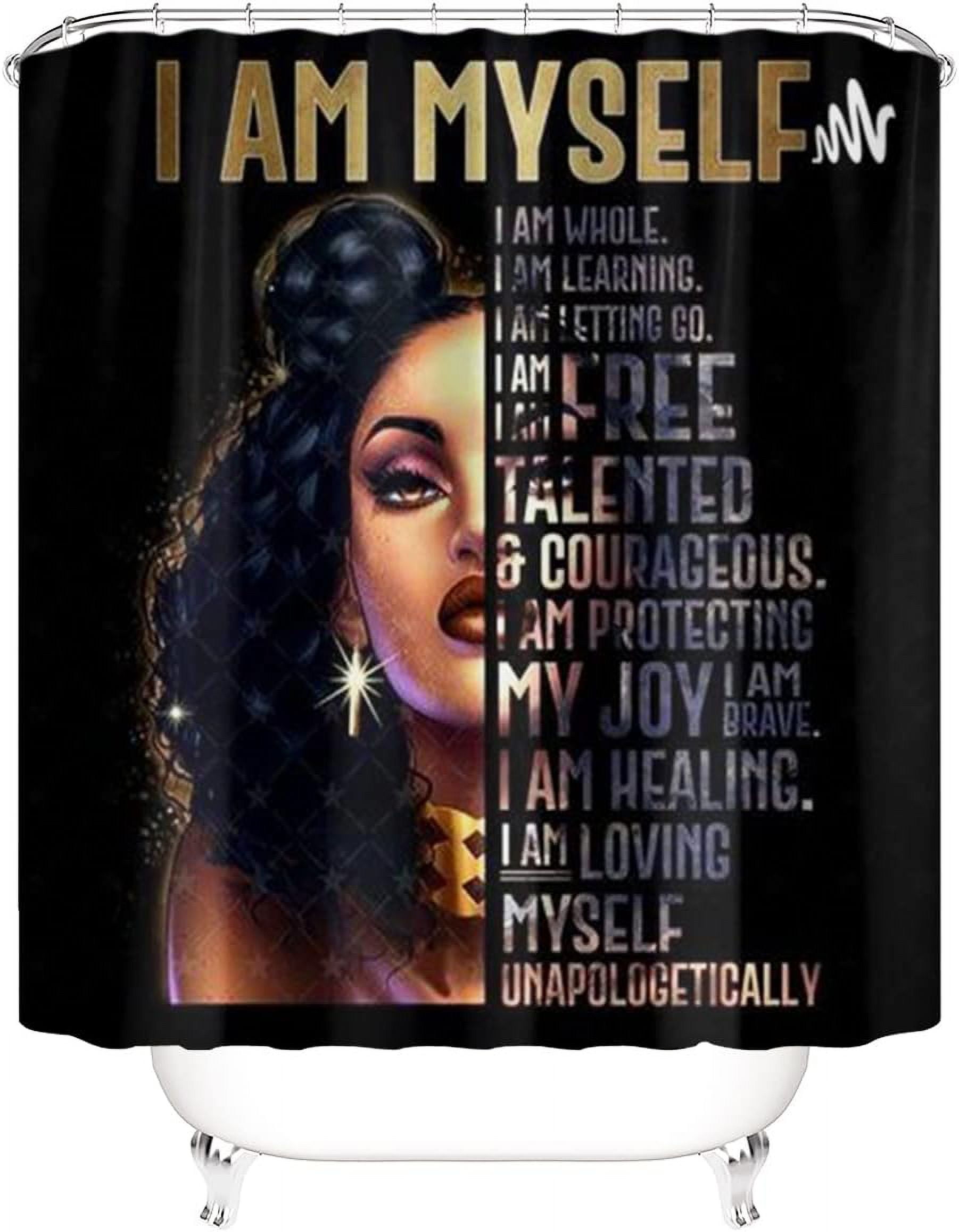 Paris View Sexy Black Woman Shower Curtains for Bathroom, African American with Pink Roses Bathroom Sets with Shower Curtains and Rugs, Eiffel Tower Afro Woman Bath Curtains