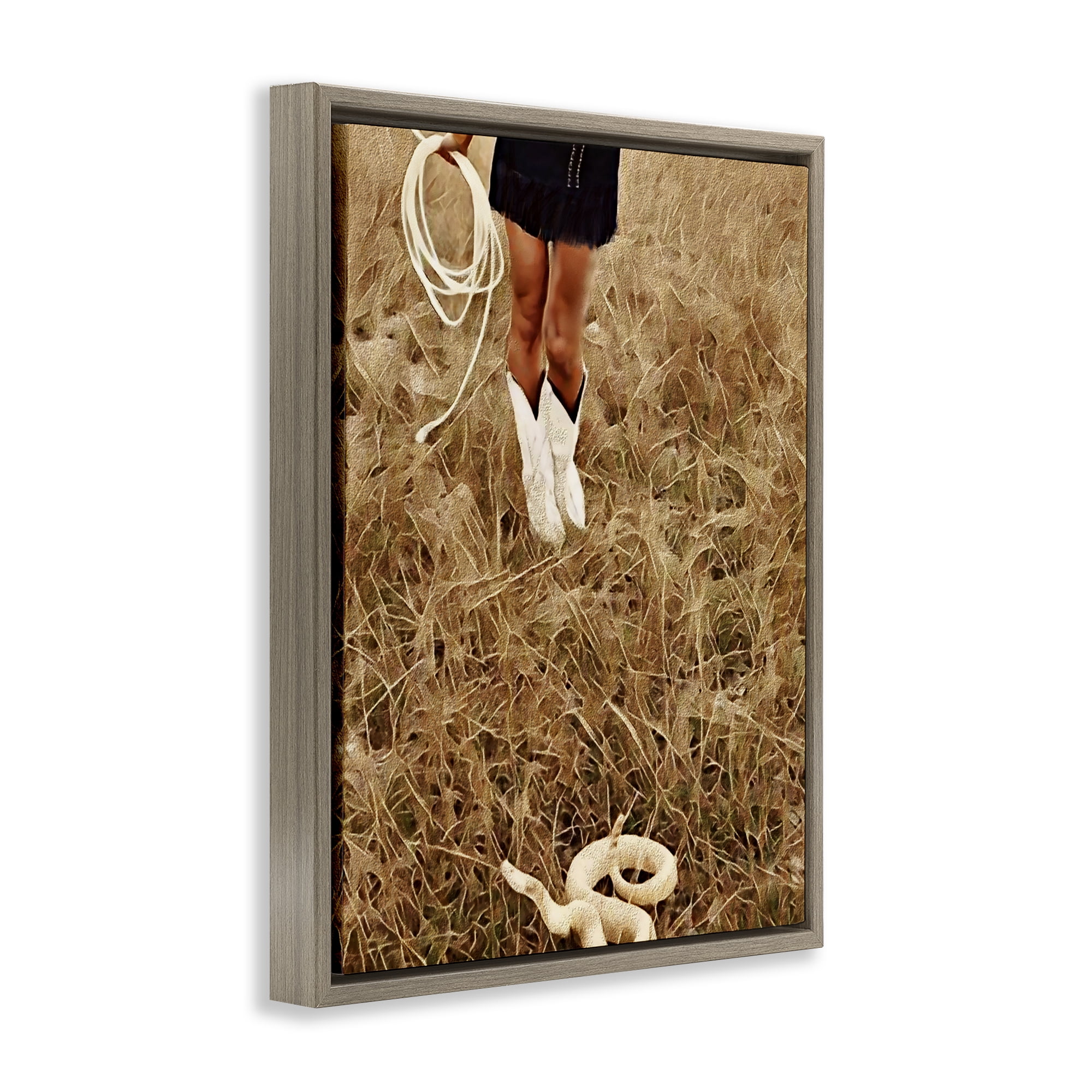 With Her Lasso & Snake Brown Framed Floater Canvas Wall Art, design by Jesse Keith