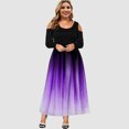 thumbnail image 2 of Vestido de manga larga con empalme en degradado sin tirantes con cuello en O sexy para mujer de talla grande Fridja  nbo2615, 2 of 7