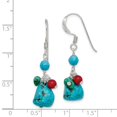 thumbnail image 2 of 925 Sterling Silver Shepherd hook Howlite Simulated Turquoise Red Simulated Coral Earrings 32x11mm Wide Stud Earring for, 2 of 2