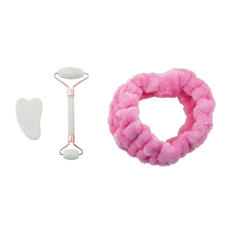 Candie Couture Jade Roller Guasha Stone Headband Set 3 Piece Pink Set