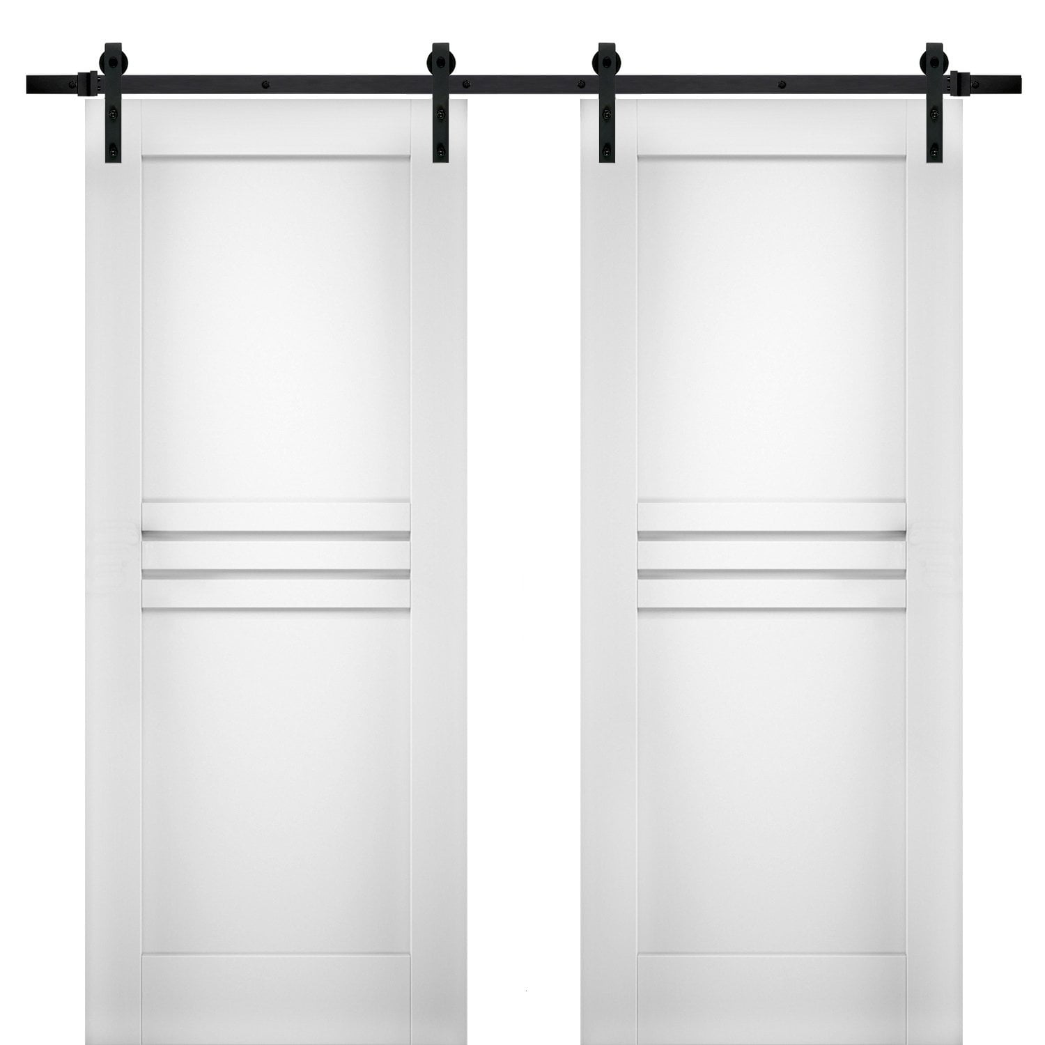 Modern Double Barn Door 60 x 80 inches / Mela 7444 White Silk / 13FT