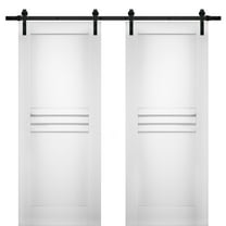 Modern Double Barn Door 84 x 96 inches / Mela 7444 White Silk / 14FT Rail Track Set / Solid Panel Interior Doors