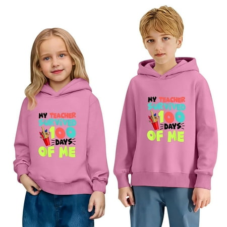 SonxaHe Big Girl Boy Hooded Sweatshirt Letter Pattern Long Sleeve Hoodie Loose Athletic Breathable Unisex Hoodie Pink Size 11-12