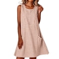 thumbnail image 4 of CBASIHI Womens Sleeveless Gingham Dresses with Pockets- Crew Neck Beach Vacation Casual Summer Loose Fit A Line Sundresses Khaki Size L, 4 of 8