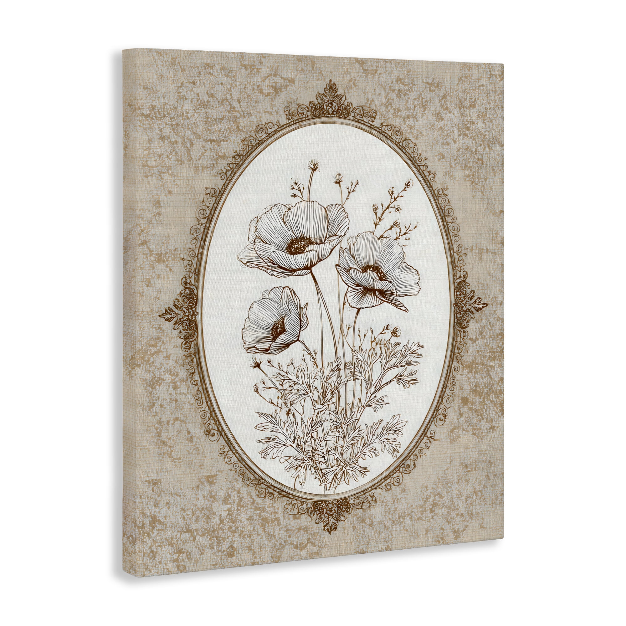 Stupell Industries Vintage Floral Sketch of Poppies Canvas Wall Art, design by Ink Drop Loft