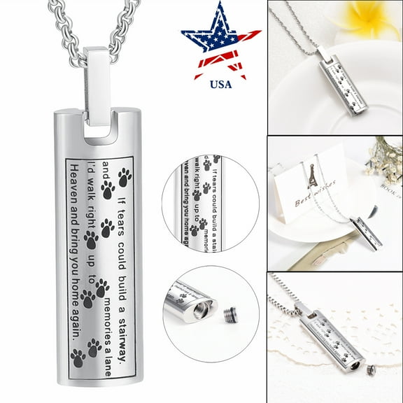 Cremation Jewelry Urn Necklace for Ashes, Pet Paw Print Memorial Pendant for Dog Cat Ashes Keepsake Locket for Men for Women