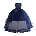 thumbnail image 3 of VNKIDY Girls Kids Solid Color Strapless Party Dress 3D Floral Applique Tulle Skirt With Bow Accent Princess Gown For Wedding Birthday Events Cute Dress, 3 of 7