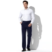 Mens Stretch Dress Pants Flat Front Business Casual Pants Classic Fit Lightweight, Navy Blue