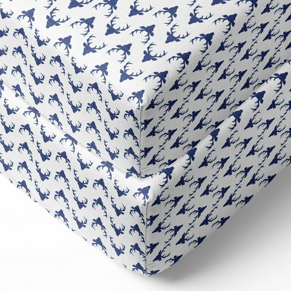 Bacati - Tribal Aztec Mint Navy Muslin Crib or Toddler Bed Fitted Sheet 100% Cotton Muslin