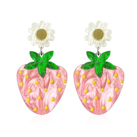 Cute Strawberry Daisy Dangle Earrings for Women Acrylic Fruit Design Ear Jewelry