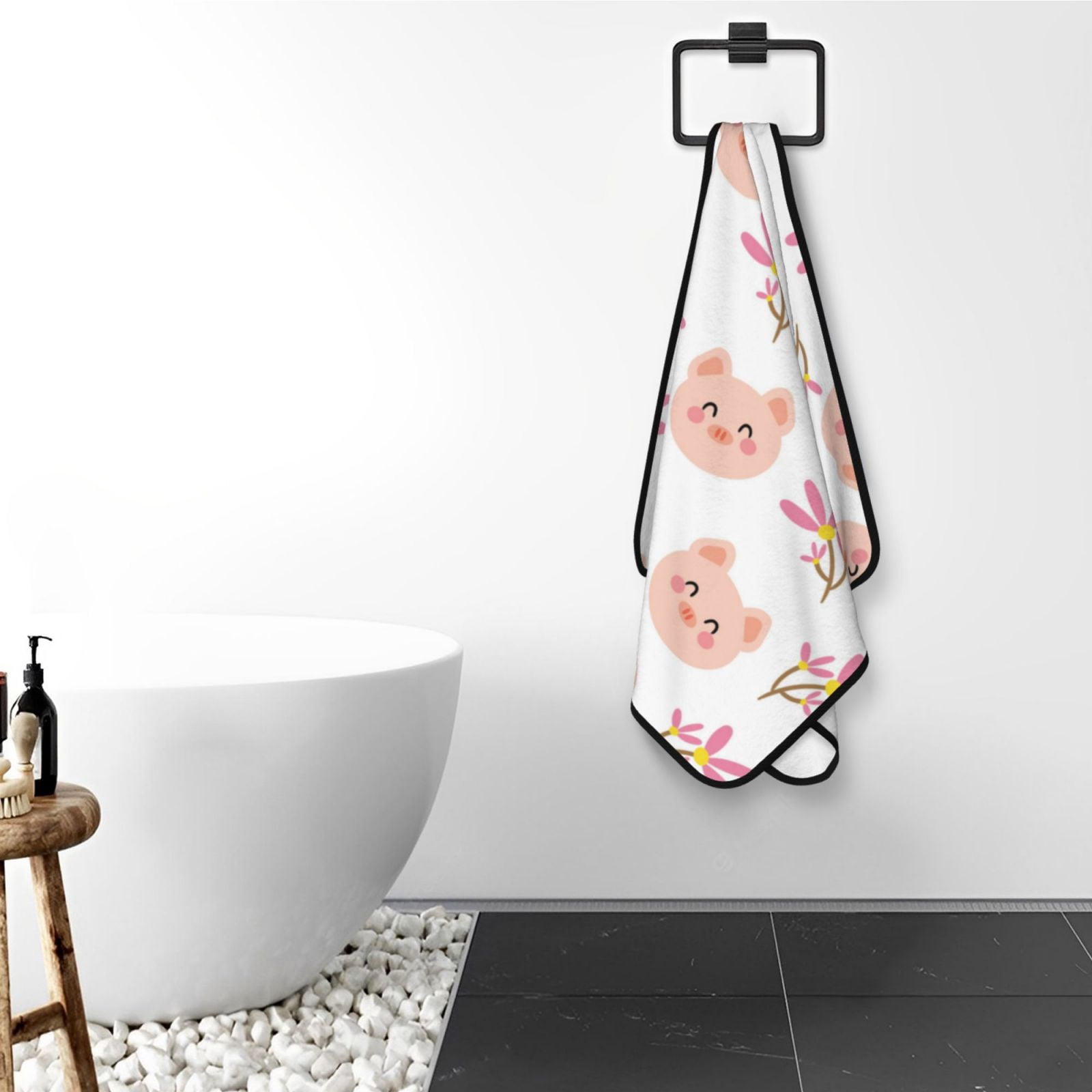 Cotton Bath Towels for Bathroom - Cute Pig Face and Plants Microfiber Quick Dry Towels for Body Bath Sheets, Personalized Beach Towel, Soft Shower Towels for Travel Home Beach 27*55in