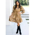 thumbnail image 5 of Women's Khaki Leopard Print Mini Dress – Casual V Neck Ruffled Sleeve for Daily Wear [ZhiHiMeRi] | XL, 5 of 7