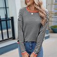 thumbnail image 6 of Women'S Casual Striped Crewneck Sweaters Color Block Long Sleeve Knitted Sweater Tops Black & Orange XL, 6 of 9