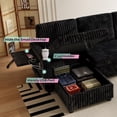 thumbnail image 3 of Aukfa 111" U shape Sectional Couch Convertible Sofa Bed with USB &Cupholders, Hide Desktop, 4 Pillows, Pull out Bed&Storage Chaise, Corduroy, Black, 3 of 9