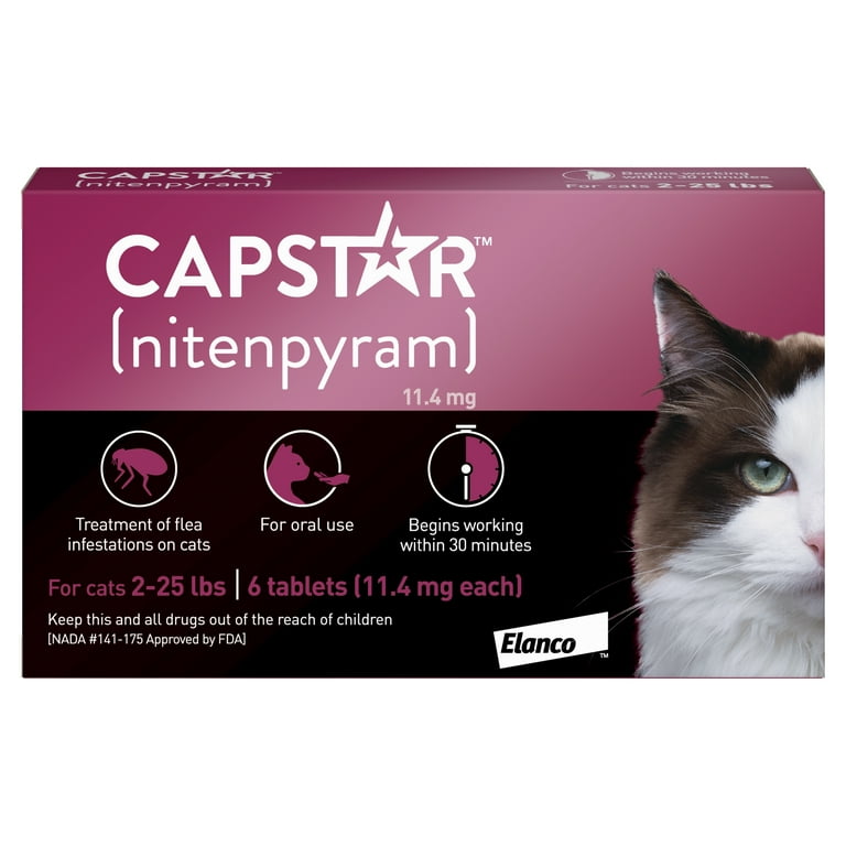 Image 1 of CAPSTAR (nitenpyram) Fast-Acting Oral Flea Treatment for Cats (2-25 lbs), 6 Tablets, 11.4 mg