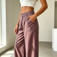 thumbnail image 5 of Fashion Striped Linen Pants for Women High Waisted Straight Leg Palazzo Trousers Casual Wide Leg Pant with Pockets, 5 of 7
