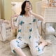 thumbnail image 1 of Pijama de seda de algodón de manga corta de verano para mujer, estilo occidental, fino, con aire acondicionado, ropa de casa, traje de seda de algodón para estudiantes dulces para niñas, 1 of 6