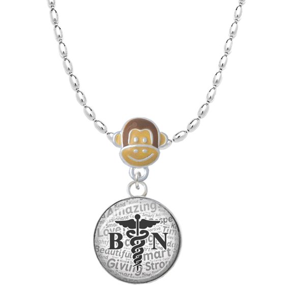 Delight Jewelry Silvertone Domed Black BN Mia Monkey Charm Necklace