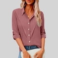 thumbnail image 2 of Tauxra Linen-Look Tunic Blouse for Women, Lapel Long Sleeve Loose Fit Button Down Shirt for Spring and Summer, 2 of 7