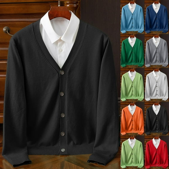 Miluxas Men's Cardigan Sweaters with Button Lightweight Casual V Neck Long Sleeve Knitted Sweater Red 6(XL)