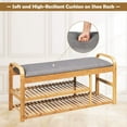thumbnail image 5 of CZMJY Bamboo Entryway Shoe Bench, 3 Tier Sturdy Shoe Rack with Flip Top Storage Space and Padded Cushion, Compact Shoes Organizer Holds up to 330lbs for Hallway, Bedroom, Living Room (3 Tier), 5 of 10