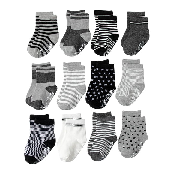 Toddler Socks, Baby Grip Socks, 1 2pairs Infant Cotton Crew Socks Kids Boys Girls Cute Striped Print Non Slip Socks Slipper Shoes Multicolor M