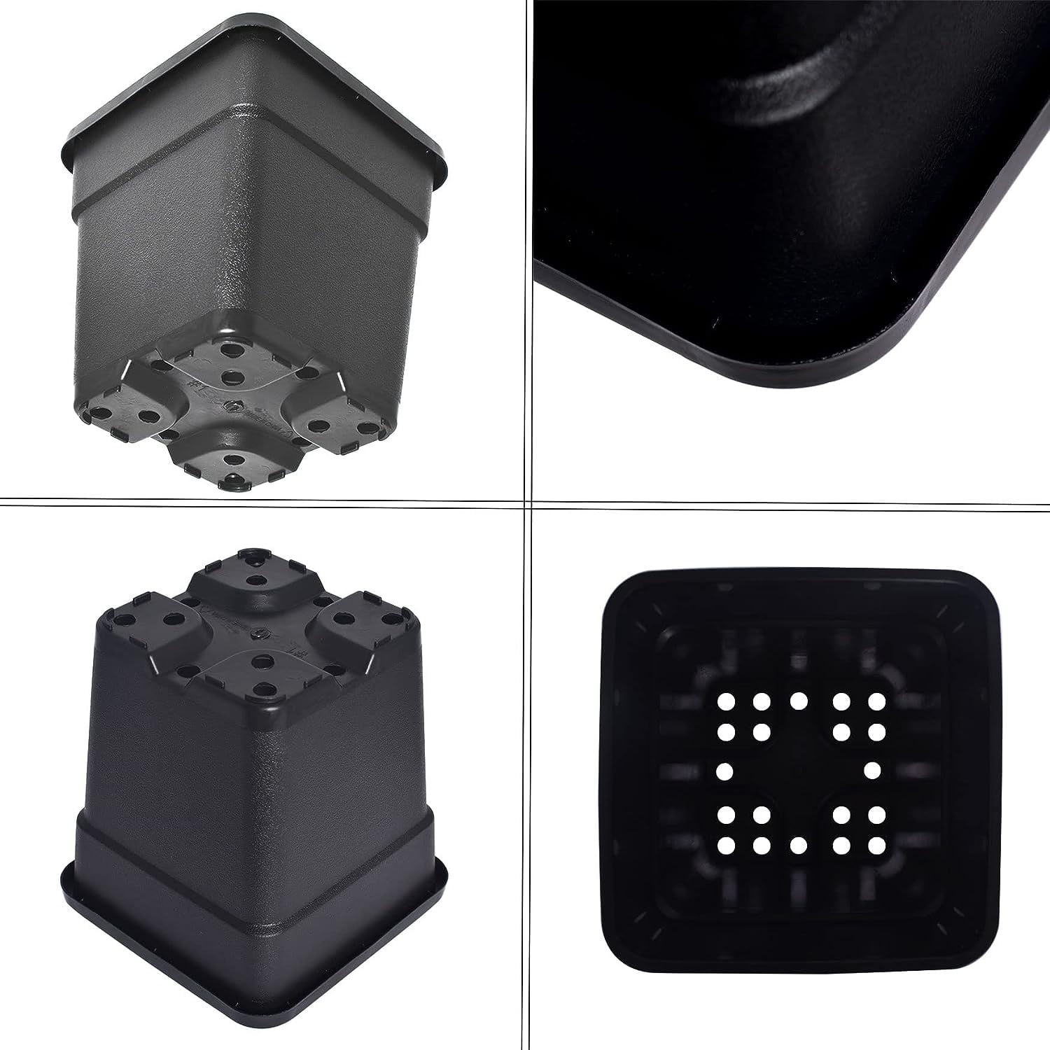 PET-U 10 Gallon 5 Pcs Square Plastic Plant Pots Flexible Nursery Pot Planter Nursery Pots Suitable for Flower Vegetables Succulents Black