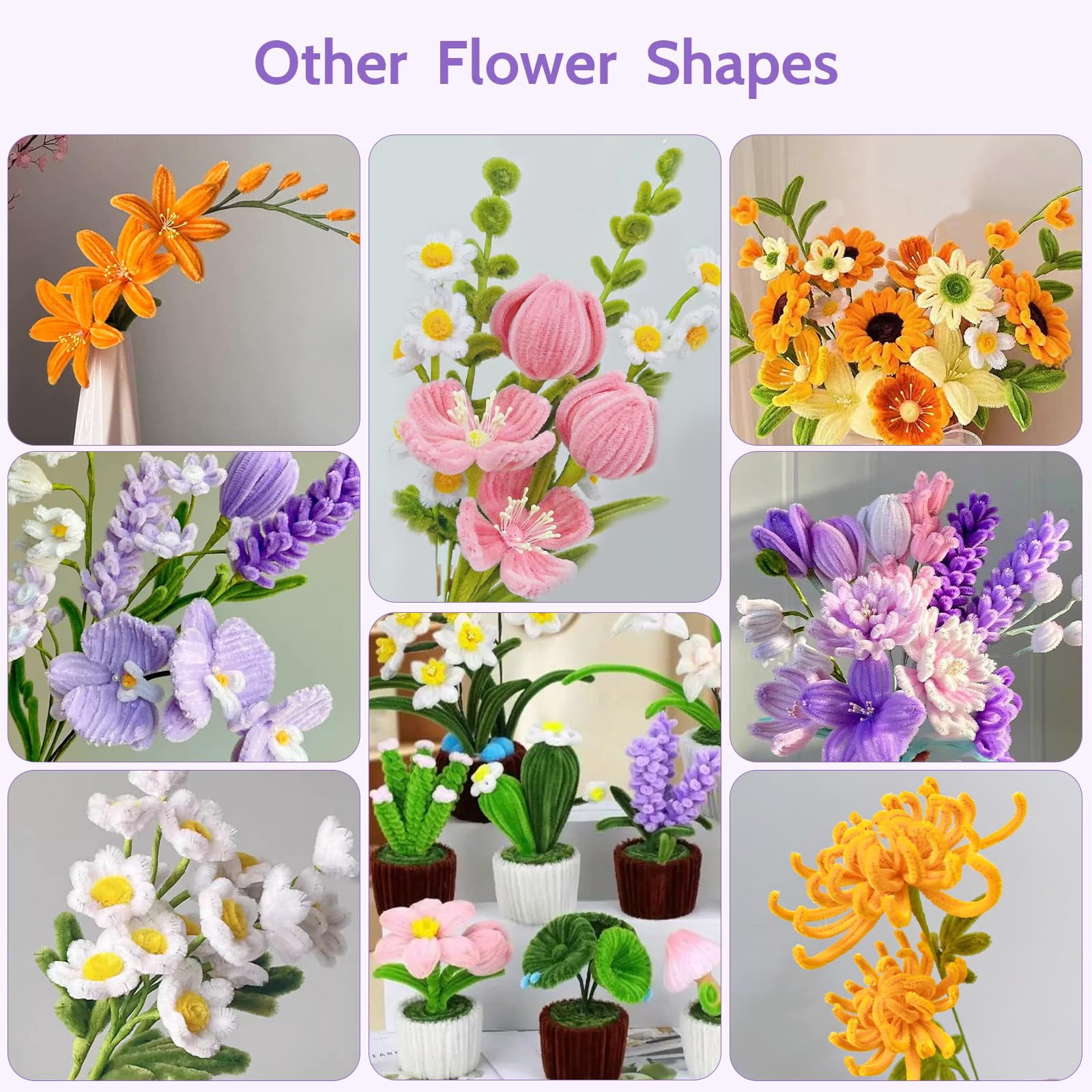 Pipe Cleaners Craft Kit, 1000+ Pcs DIY Tulip Flower Bouquet Making Set with 800 Chenille Stems, Floral Wire and Tape, 13 Colors