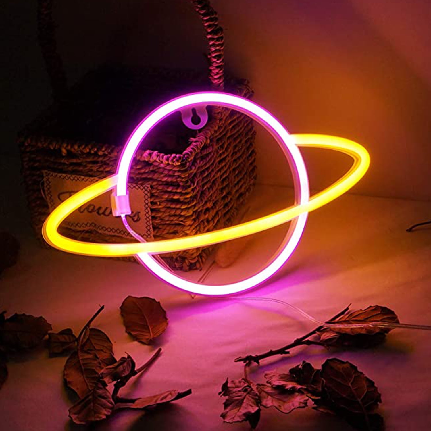 Pxymoer Christmas Colorful LED Pink Yellow Planet Neon Light ...