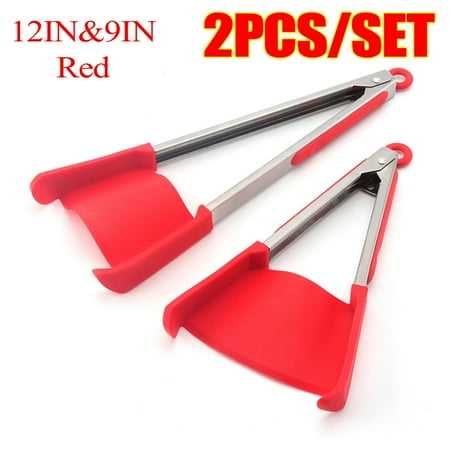 

Kitchen Spatula and Tongs Non-Stick Heat Resistant Stainless Steel Frame Food Grade Silicone Red-9inch & 13inch 2PCS