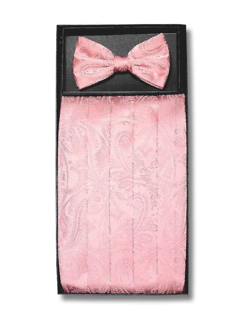 Cumberbund & BowTie PINK Color PAISLEY Design Men's Cummerbund Bow Tie