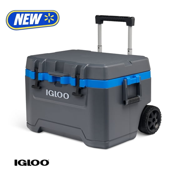 Igloo 52 QT Overland Ice Chest Cooler with Wheels, Gray and Blue