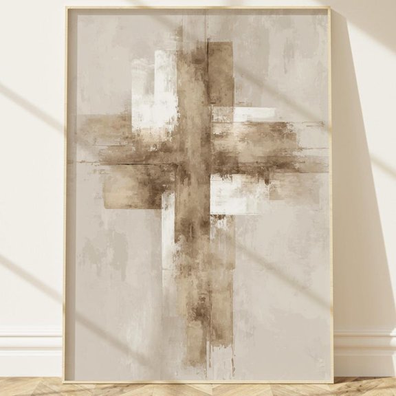 DailyMood Beige Textured Abstract Faith Minimalist Cross Print Christian Wall Art Bible Cross Reference Poster Unframed