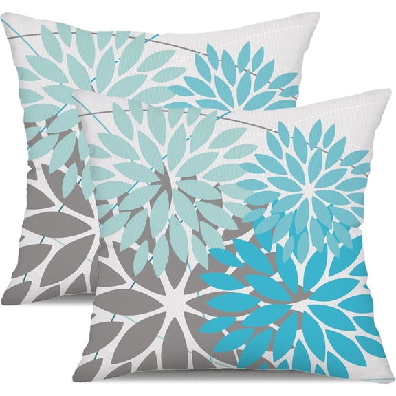 Outdoor Pillow Covers 18x18 Inch Set of 2 Blue Flower Decorative Waterproof Summer Outdoor Pillow Covers for Patio Funiture Garden Couch 168H18
