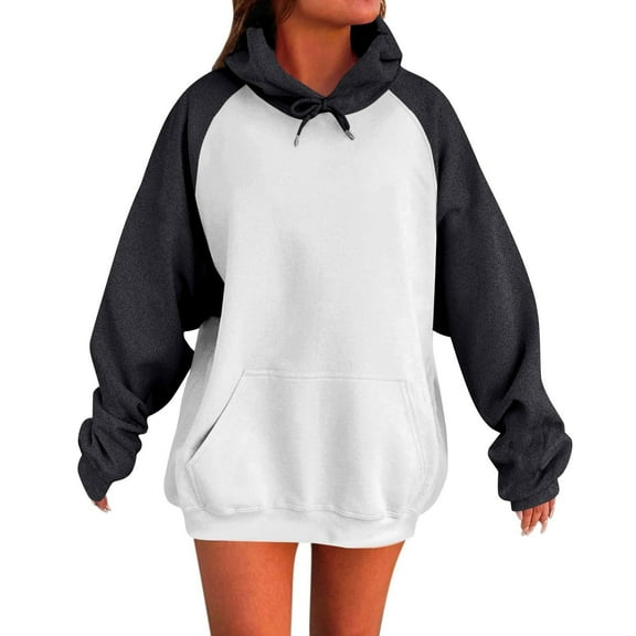 Womens Long Sleeve Hoodies Fall Fashion Color Block Sweatshirts Trendy Casual Comfortable Sweatshirt Kangroo Pocket Black M
