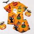 thumbnail image 5 of JIAYUE Halloween Pajamas Set For Women Cute Print Short Sleeve Notch Collar Tops With Buttons And Shorts Soft Two Piece Sleepwear For Nightwear Comfort Bedtime Loungewear, 5 of 7
