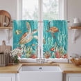 thumbnail image 2 of Brown Sea Turtle Coastal Kitchen Curtains, Teal Summer Beach Coral Nautical Light Filtering Window Curtain Panels, 2Pcs Rod Pocket Window Treatments Set for Cabin Bathroom Bedroom 52x45 Inches, 2 of 9