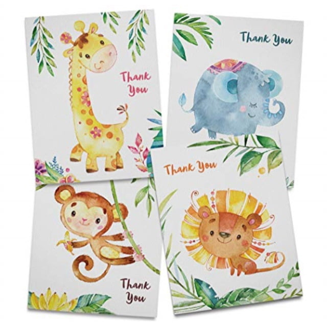 Greetingles Pack of 12 Fun Cartoon Animal Thank-You Cards on recycled card with Envelopes