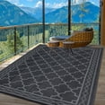 thumbnail image 6 of Memoryfield Waterproof Outdoor Rug 9x18ft for Patios, Plastic Straw Rug Outside Carpet Mats for RV, Picnic, Backyard, Deck, Balcony, Porch,Beach, Black & Gray, 6 of 9