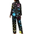 thumbnail image 2 of Renewold Colorful Stars Moon Sleepwear for Women Button-Down Long Sleeve Top & Pants Set 2 Pieces Loose Fit Pajama Scoop Neck Loungewear Fit for Spring Fall Winter,Size S, 2 of 6