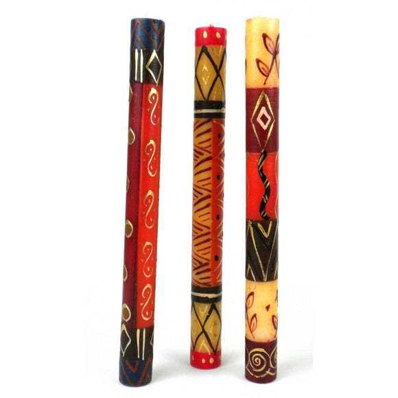 Set of Three Boxed Tall Hand-Painted Candles Bongazi Design Nobunto